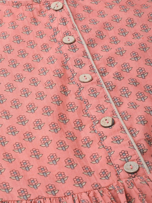 Women Peach & Floral Printed A-Line Dress | LASVINI - Redefining Indian Fashion with Elegance