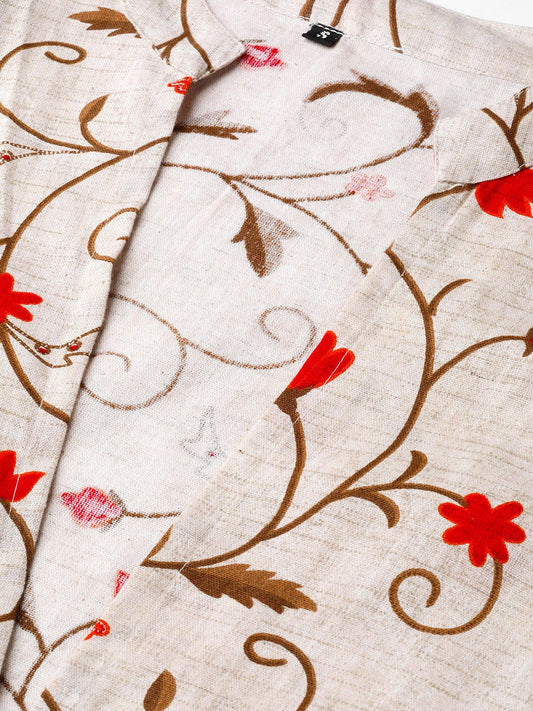 Women Red & Beige Floral Printed Maxi Dress | LASVINI - Redefining Indian Fashion with Elegance