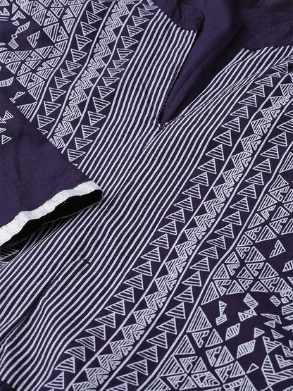 Women Navy Blue & White Tribal Printed Fit And Flare Dress | LASVINI - Redefining Indian Fashion with Elegance