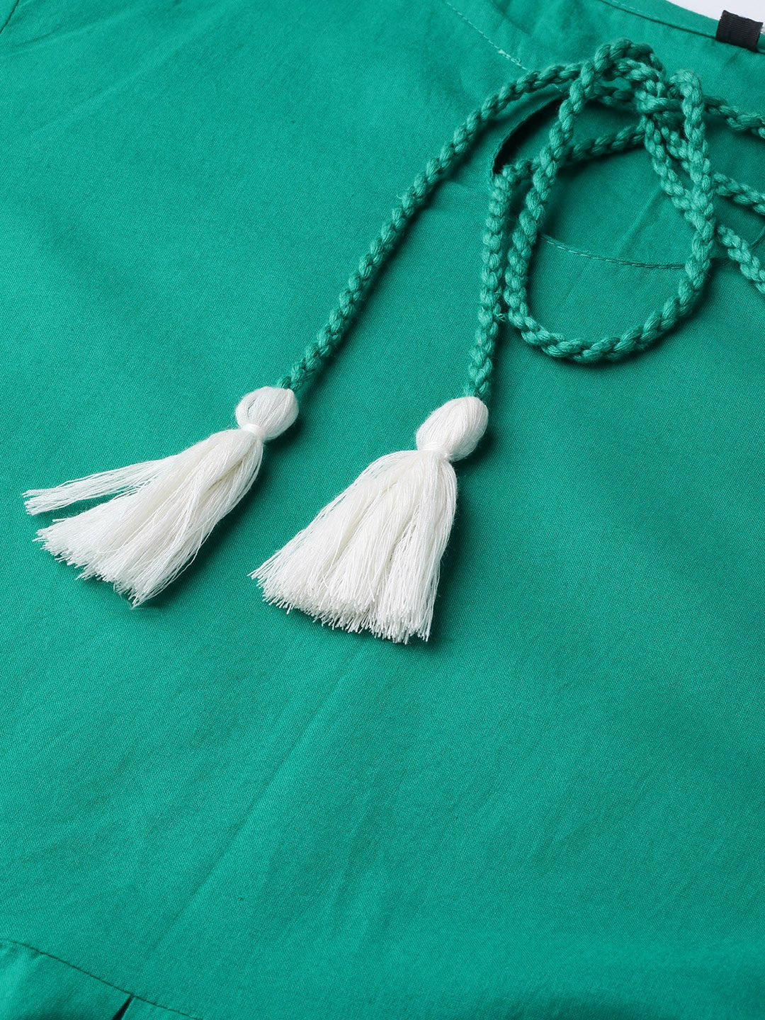 Women Teal Solid Tie-Up Neck Peplum Top | LASVINI - Redefining Indian Fashion with Elegance