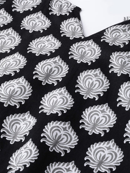 Women Black & White Straight Ethnic Motifs Printed Kurta And Palazzos Set With Dupatta | LASVINI - Redefining Indian Fashion with Elegance