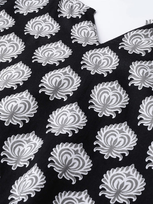 Women Black & White Straight Ethnic Motifs Printed Kurta And Palazzos Set With Dupatta | LASVINI - Redefining Indian Fashion with Elegance