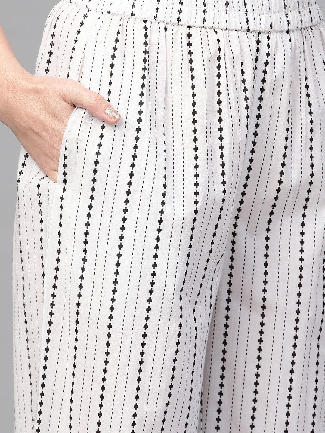 Women Black & White Straight Ethnic Motifs Printed Kurta And Palazzos Set With Dupatta | LASVINI - Redefining Indian Fashion with Elegance