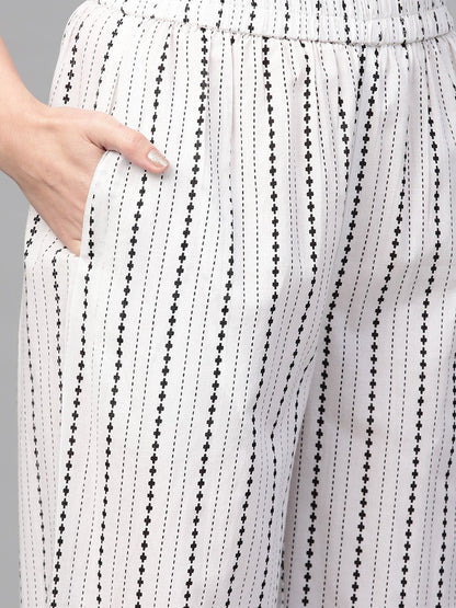 Women Black & White Straight Ethnic Motifs Printed Kurta And Palazzos Set With Dupatta | LASVINI - Redefining Indian Fashion with Elegance