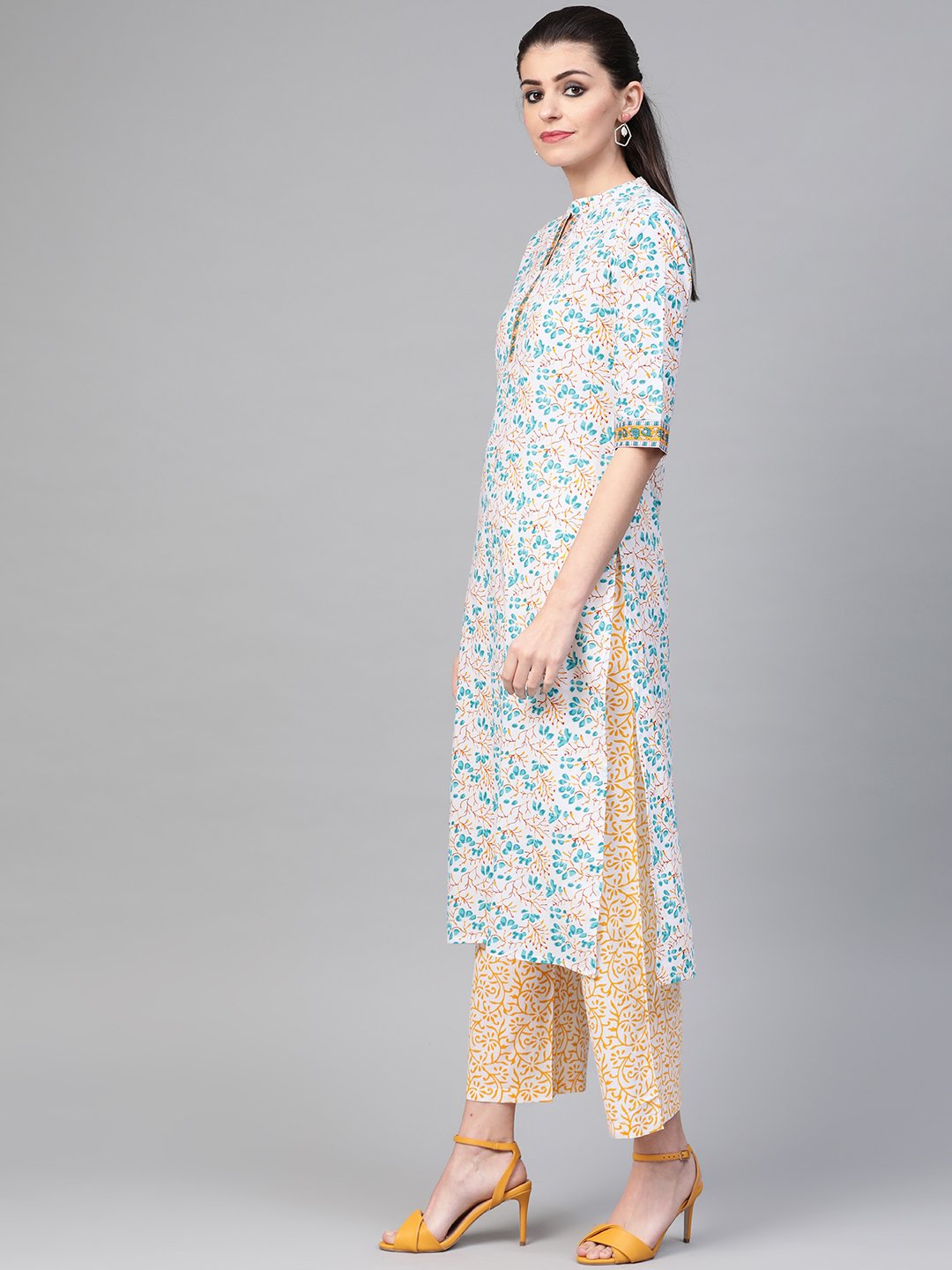 Women White & Blue Straight Floral Printed Kurta And Palazzos Set With Dupatta | LASVINI - Redefining Indian Fashion with Elegance