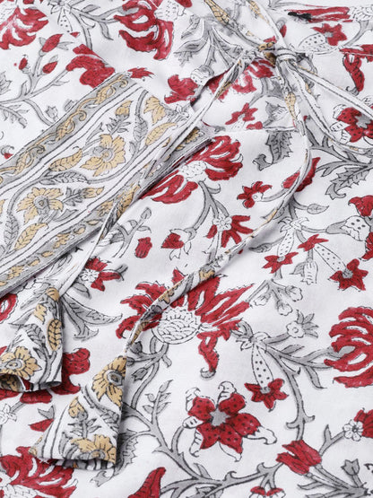 Women White & Maroon Straight Floral Printed Kurta And Palazzos Set With Dupatta | LASVINI - Redefining Indian Fashion with Elegance