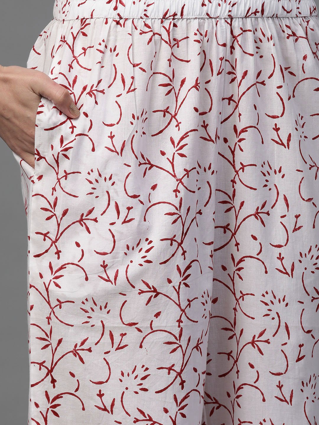 Women White & Maroon Straight Floral Printed Kurta And Palazzos Set With Dupatta | LASVINI - Redefining Indian Fashion with Elegance