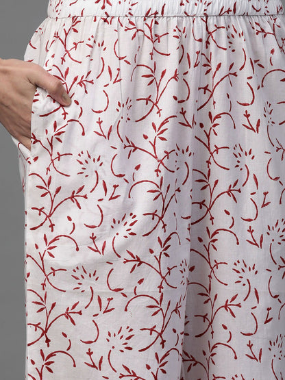 Women White & Maroon Straight Floral Printed Kurta And Palazzos Set With Dupatta | LASVINI - Redefining Indian Fashion with Elegance