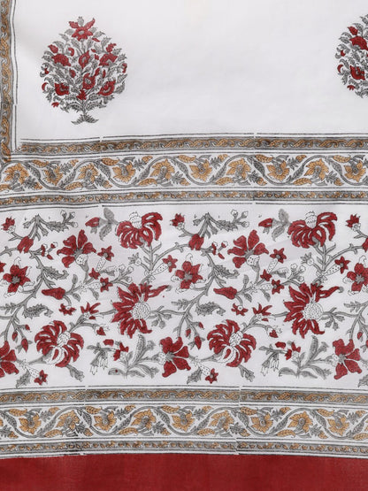 Women White & Maroon Straight Floral Printed Kurta And Palazzos Set With Dupatta | LASVINI - Redefining Indian Fashion with Elegance