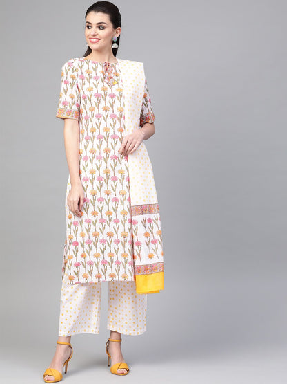 Women White & Multi Straight Floral Printed Kurta And Palazzos Set With Dupatta | LASVINI - Redefining Indian Fashion with Elegance