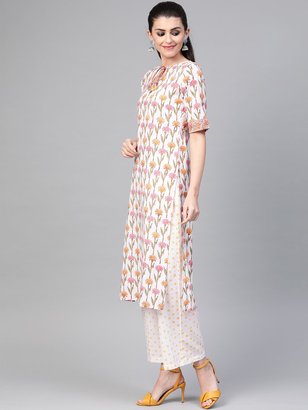 Women White & Multi Straight Floral Printed Kurta And Palazzos Set With Dupatta | LASVINI - Redefining Indian Fashion with Elegance
