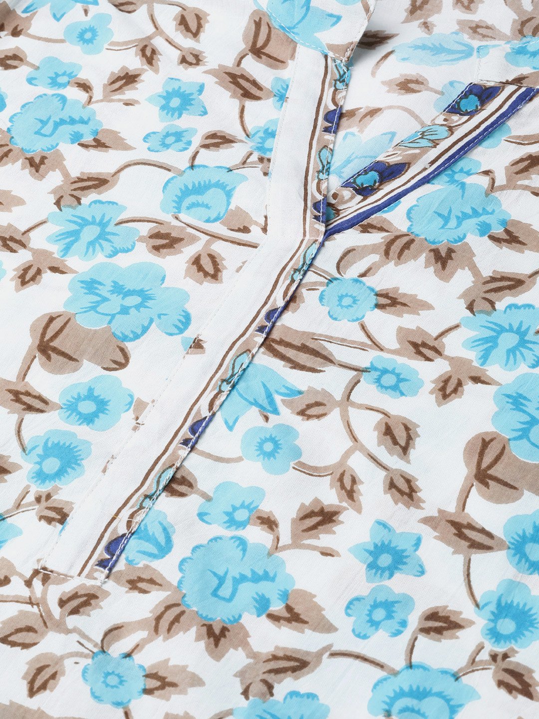 Women Blue & Beige Straight Floral Printed Kurta And Palazzos Set With Dupatta | LASVINI - Redefining Indian Fashion with Elegance