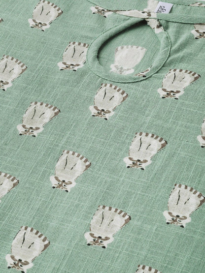 Women Green & Beige Straight Quirky Printed Kurta And Trousers Set | LASVINI - Redefining Indian Fashion with Elegance