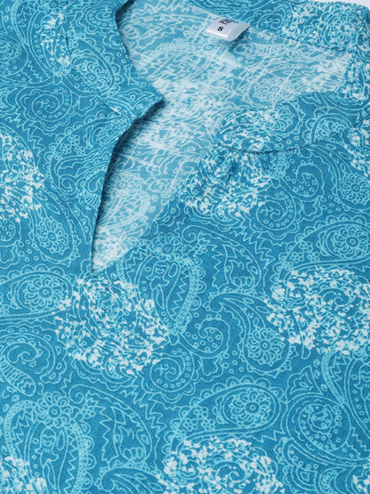 Women Blue & White Straight Paisley Printed Kurta And Skirt Set | LASVINI - Redefining Indian Fashion with Elegance