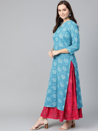 Women Blue & White Straight Paisley Printed Kurta And Skirt Set | LASVINI - Redefining Indian Fashion with Elegance