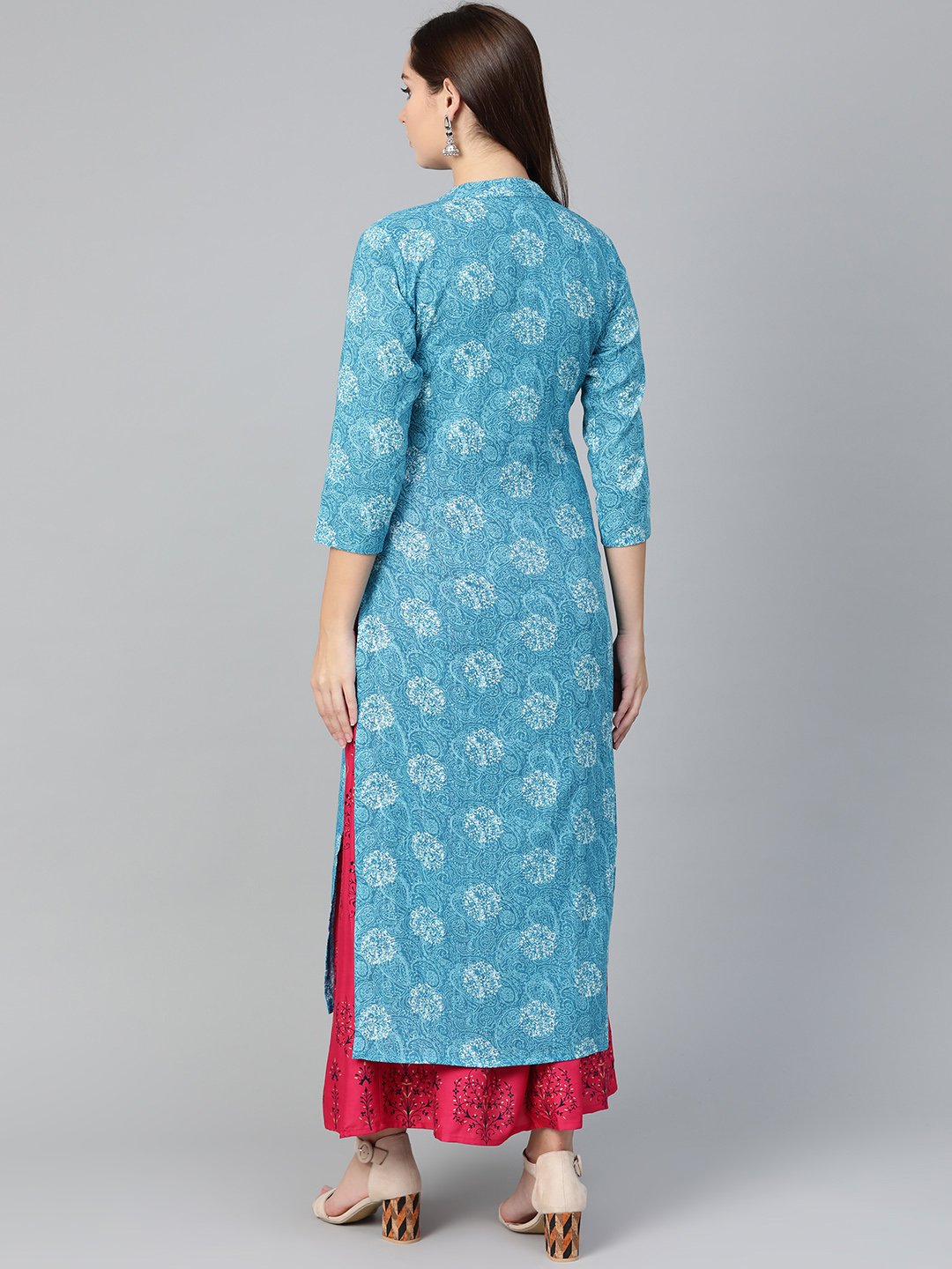 Women Blue & White Straight Paisley Printed Kurta And Skirt Set | LASVINI - Redefining Indian Fashion with Elegance