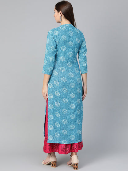 Women Blue & White Straight Paisley Printed Kurta And Skirt Set | LASVINI - Redefining Indian Fashion with Elegance