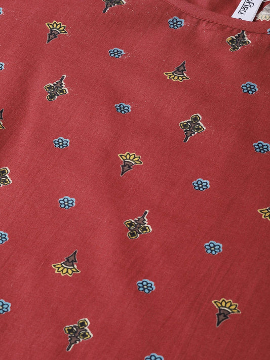 Women Maroon & Navy Blue Straight Floral Printed Kurta And Skirt Set | LASVINI - Redefining Indian Fashion with Elegance