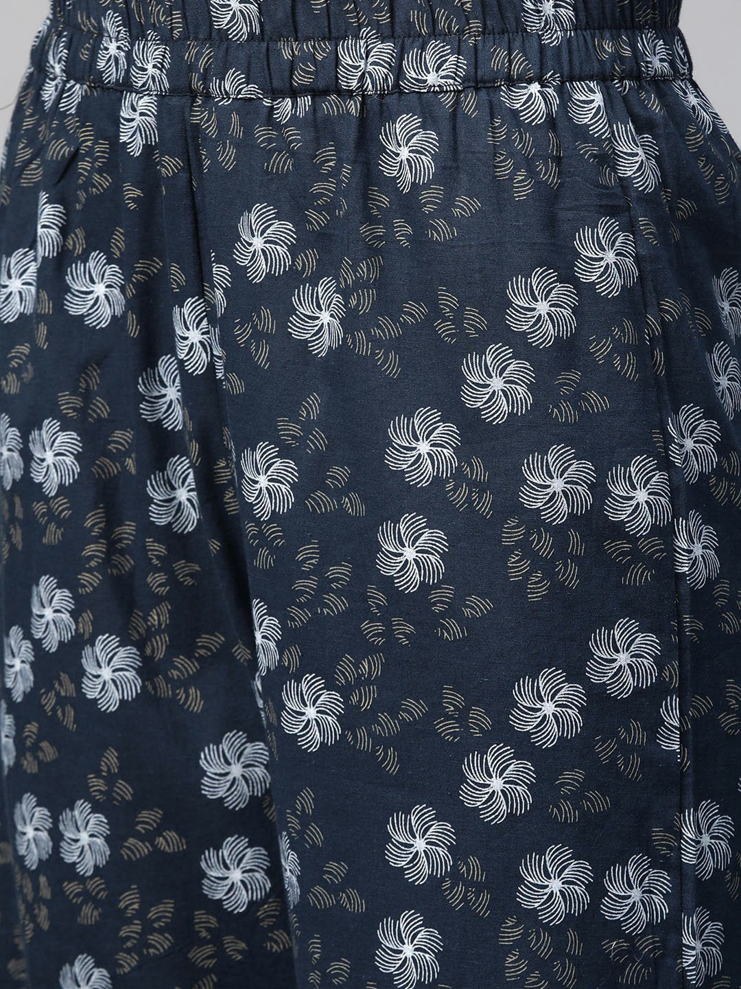 Women Navy Blue & Blue Straight Floral Printed Kurta And Trousers Set | LASVINI - Redefining Indian Fashion with Elegance