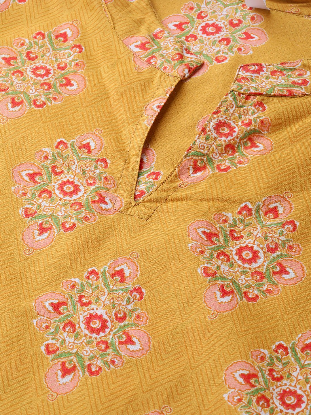Women Mustard & Peach Straight Floral Printed Kurta And Trousers Set | LASVINI - Redefining Indian Fashion with Elegance
