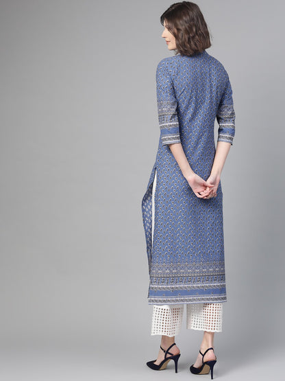 Adults-Women Purple & White Cotton Straight Floral Printed Kurta | LASVINI - Redefining Indian Fashion with Elegance