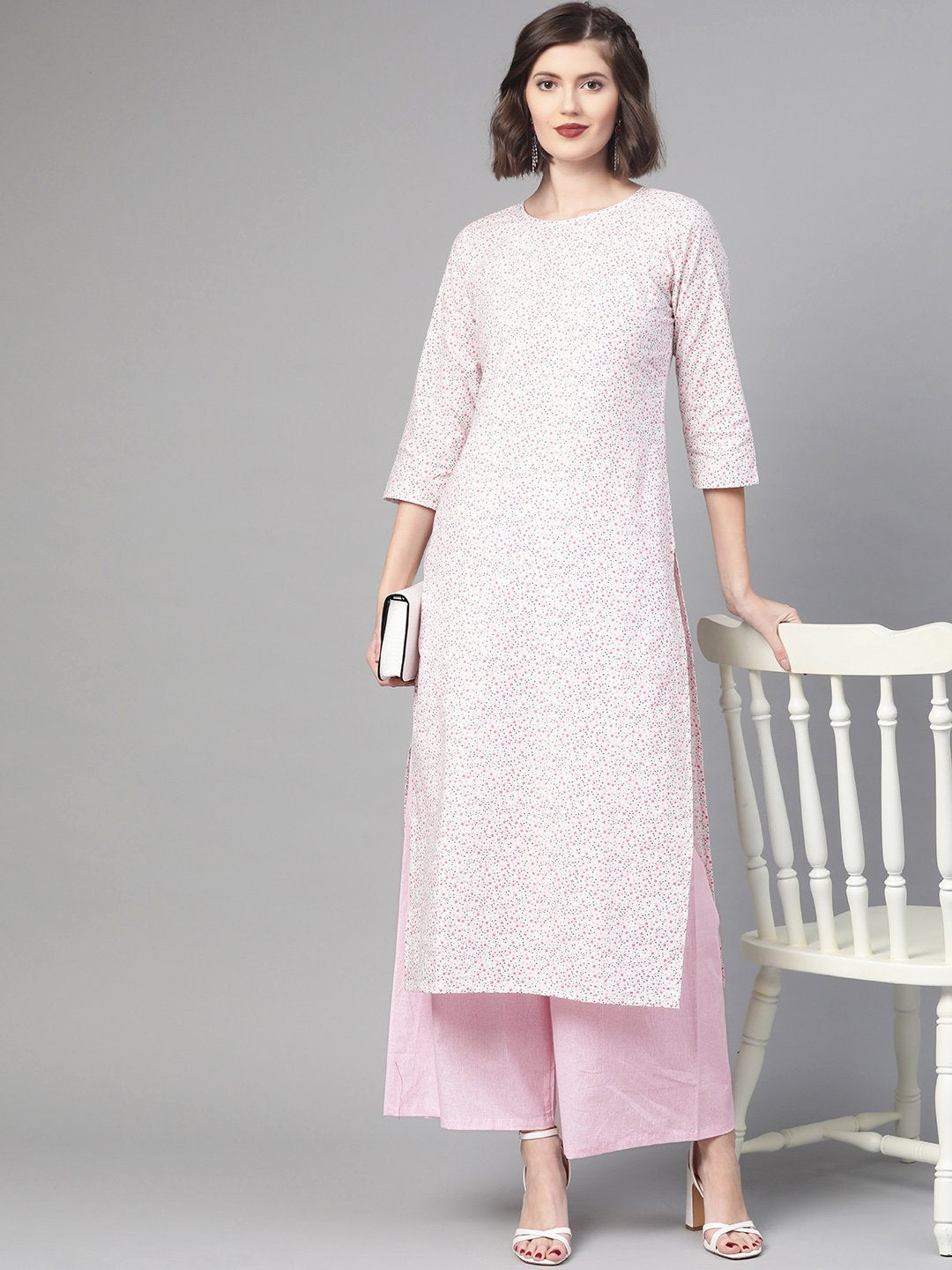 Women Pink & Multi Straight Floral Printed Kurta And Palazzo Set | LASVINI - Redefining Indian Fashion with Elegance
