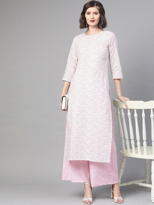Women Pink & Multi Straight Floral Printed Kurta And Palazzo Set | LASVINI - Redefining Indian Fashion with Elegance