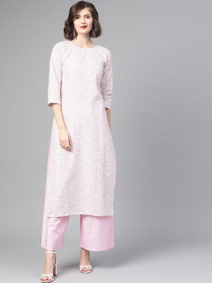 Women Pink & Multi Straight Floral Printed Kurta And Palazzo Set | LASVINI - Redefining Indian Fashion with Elegance