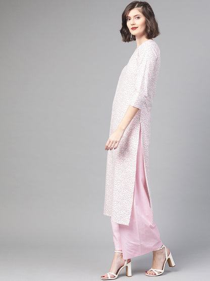 Women Pink & Multi Straight Floral Printed Kurta And Palazzo Set | LASVINI - Redefining Indian Fashion with Elegance