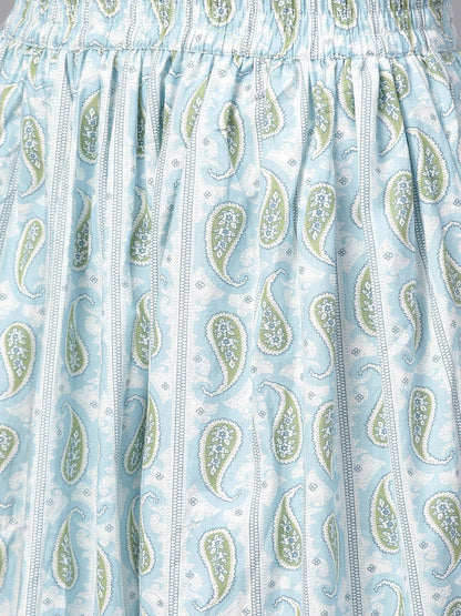 Women Green & Orange Straight Floral Printed Kurta And Skirt Set | LASVINI - Redefining Indian Fashion with Elegance