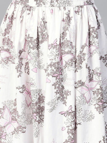 Women Pink & Grey Straight Floral Printed Kurta And Skirt Set | LASVINI - Redefining Indian Fashion with Elegance