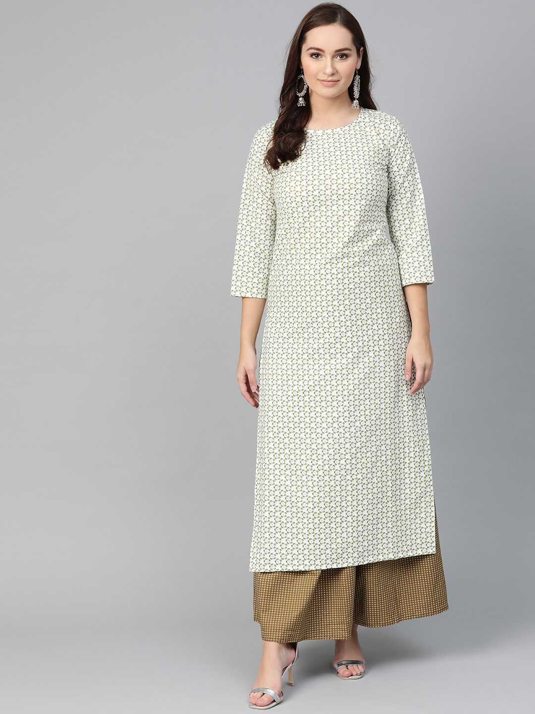 Women White & Green Straight Floral Printed Kurta And Skirt Set | LASVINI - Redefining Indian Fashion with Elegance