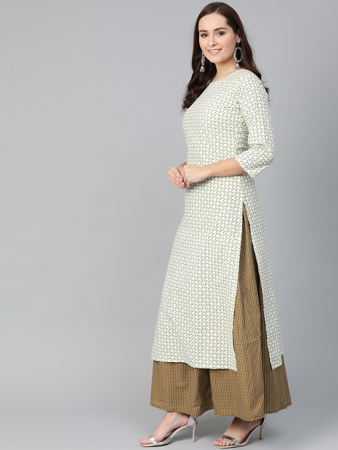 Women White & Green Straight Floral Printed Kurta And Skirt Set | LASVINI - Redefining Indian Fashion with Elegance
