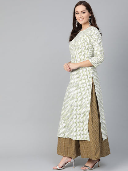 Women White & Green Straight Floral Printed Kurta And Skirt Set | LASVINI - Redefining Indian Fashion with Elegance