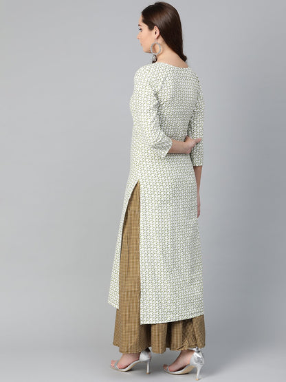 Women White & Green Straight Floral Printed Kurta And Skirt Set | LASVINI - Redefining Indian Fashion with Elegance