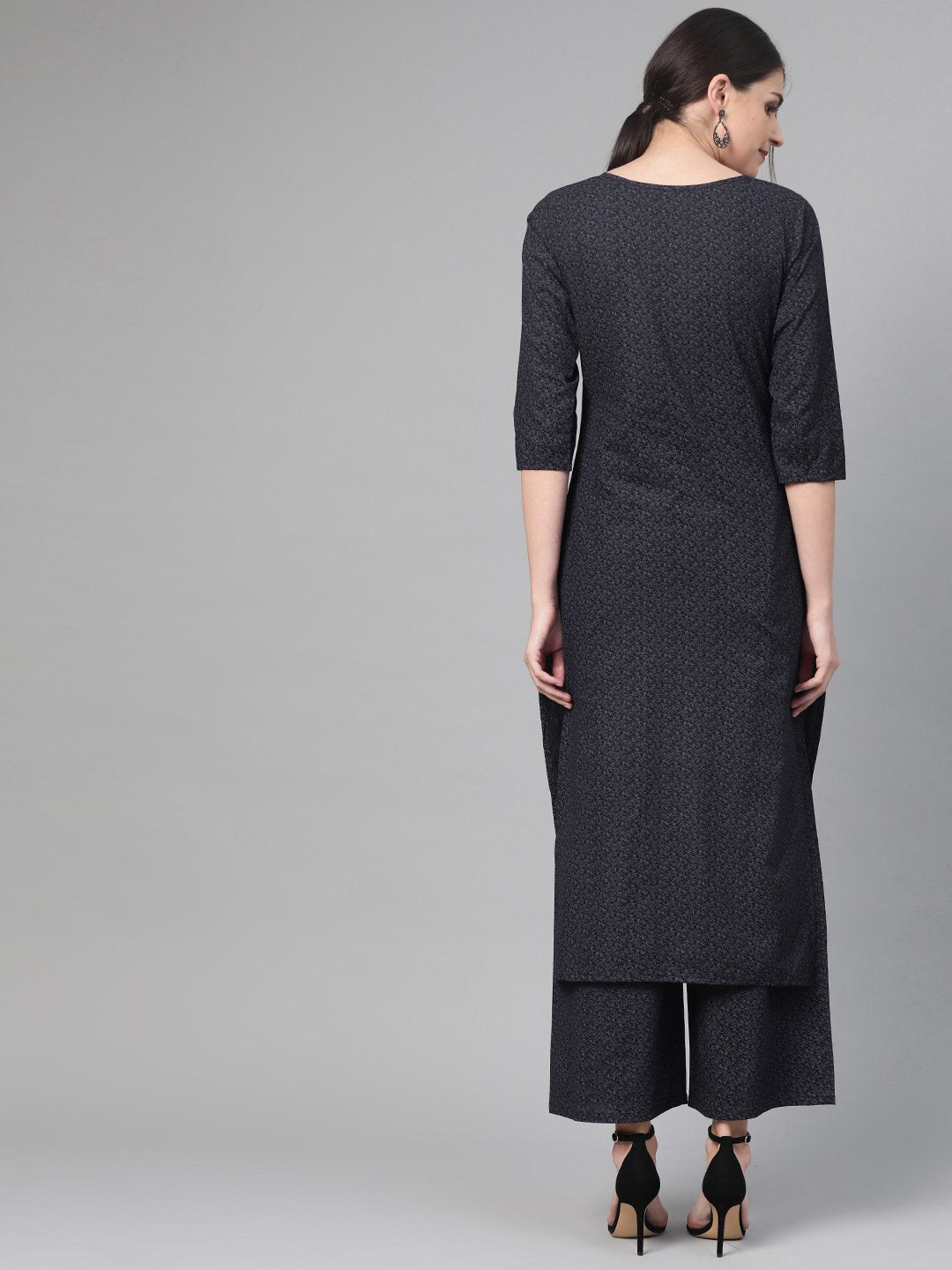 Women Black & Grey Straight Abstract Printed Kurta And Palazzos Set | LASVINI - Redefining Indian Fashion with Elegance