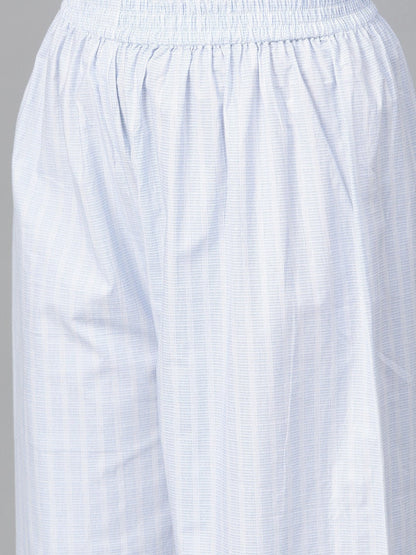 Women Blue & White Straight Floral Printed Kurta And Palazzos Set | LASVINI - Redefining Indian Fashion with Elegance