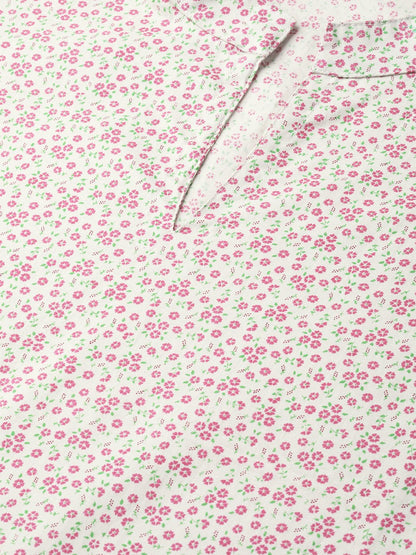 Women Off White & Pink Straight Floral Printed Kurta And Skirt Set | LASVINI - Redefining Indian Fashion with Elegance