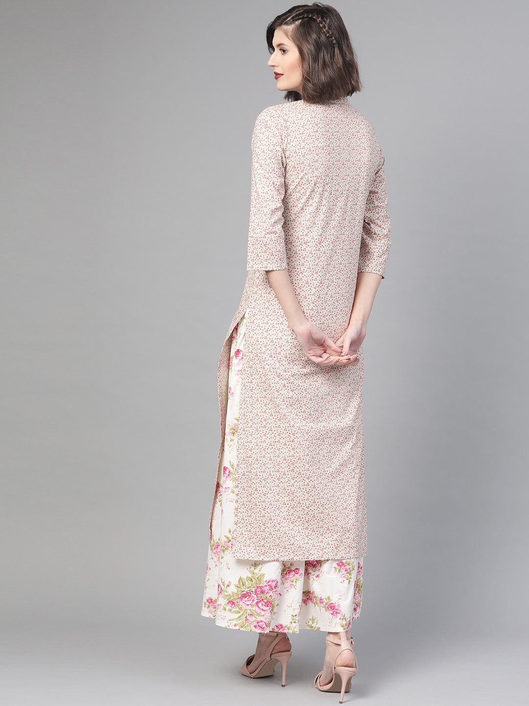Women Off White & Pink Straight Floral Printed Kurta And Skirt Set | LASVINI - Redefining Indian Fashion with Elegance