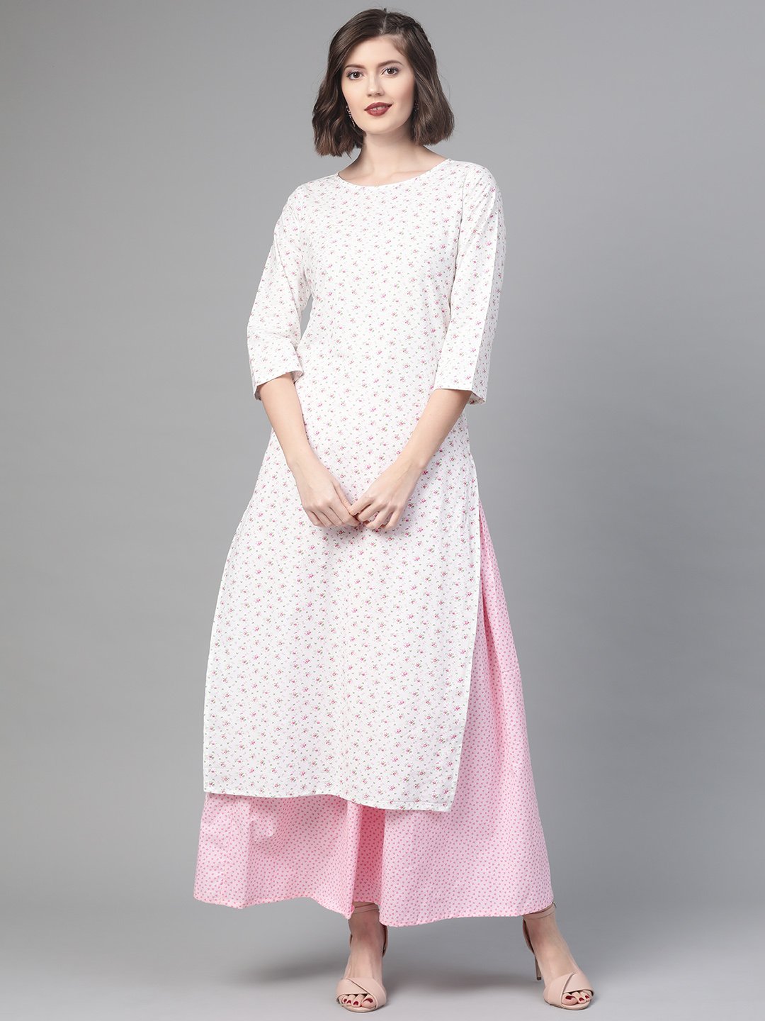 Women White & Pink  Straight Floral Printed Kurta And Skirt Set | LASVINI - Redefining Indian Fashion with Elegance