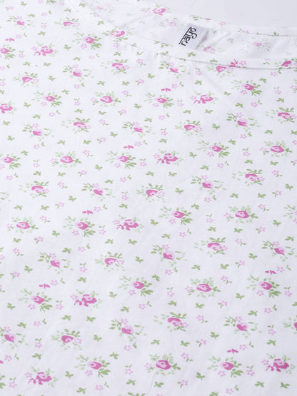 Women White & Pink  Straight Floral Printed Kurta And Skirt Set | LASVINI - Redefining Indian Fashion with Elegance