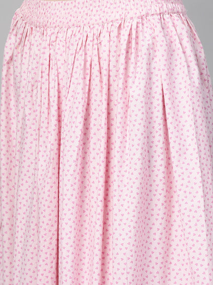 Women White & Pink  Straight Floral Printed Kurta And Skirt Set | LASVINI - Redefining Indian Fashion with Elegance