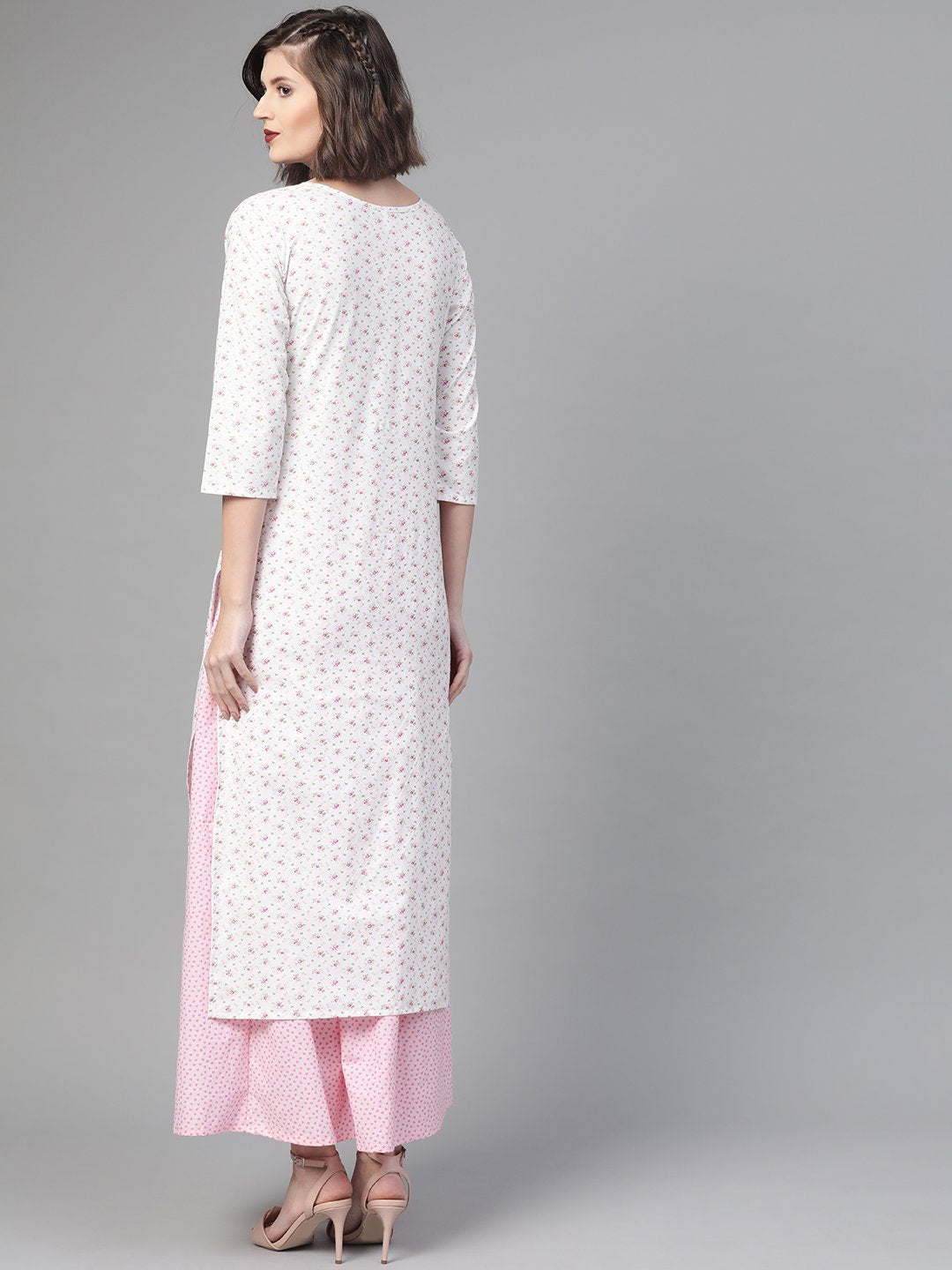 Women White & Pink  Straight Floral Printed Kurta And Skirt Set | LASVINI - Redefining Indian Fashion with Elegance
