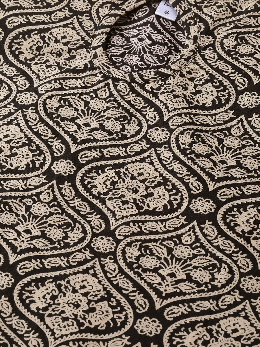 Women Black & Beige Straight Ethnic Motifs Printed Kurta And Palazzos Set | LASVINI - Redefining Indian Fashion with Elegance