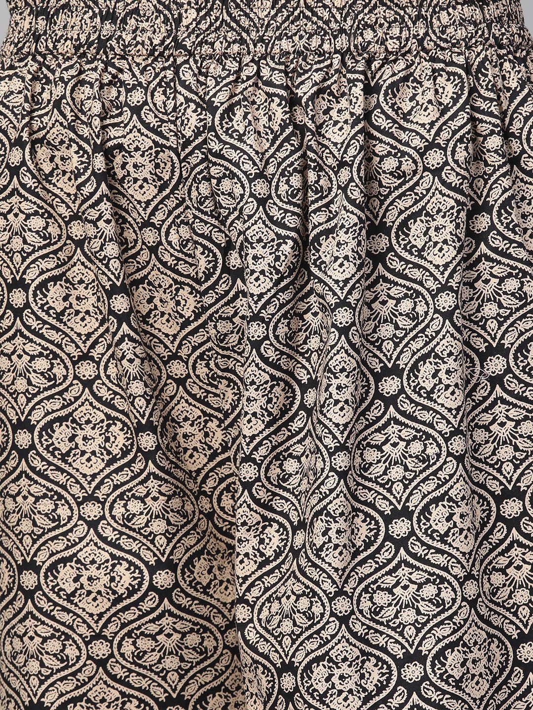 Women Black & Beige Straight Ethnic Motifs Printed Kurta And Palazzos Set | LASVINI - Redefining Indian Fashion with Elegance