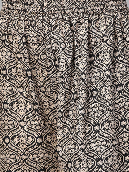 Women Black & Beige Straight Ethnic Motifs Printed Kurta And Palazzos Set | LASVINI - Redefining Indian Fashion with Elegance
