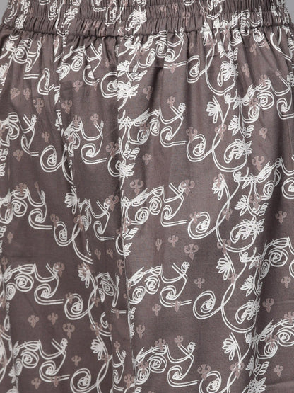 Women Beige & Off White Straight Floral Printed Kurta And Palazzos Set | LASVINI - Redefining Indian Fashion with Elegance