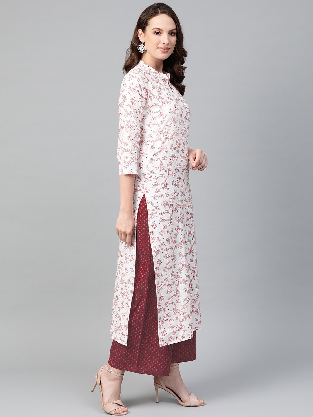 Women Off White & Red Straight Floral Printed Kurta And Palazzos Set | LASVINI - Redefining Indian Fashion with Elegance