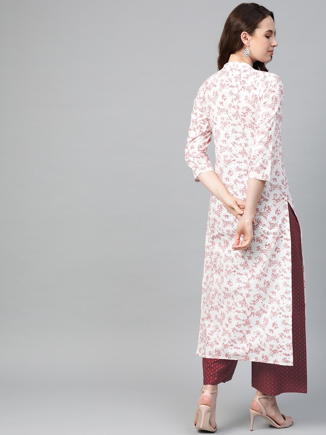 Women Off White & Red Straight Floral Printed Kurta And Palazzos Set | LASVINI - Redefining Indian Fashion with Elegance