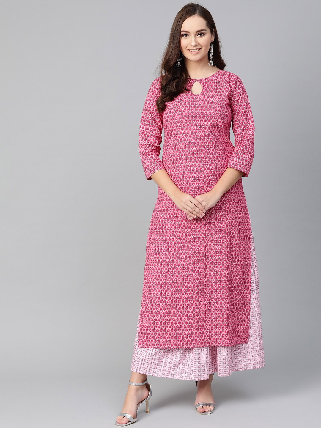 Women Pink & White Straight Floral Printed Kurta And Skirt Set | LASVINI - Redefining Indian Fashion with Elegance